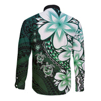 Polynesia Romantic Valentine Long Sleeve Button Shirt Sea Turtle Couple With Aqua Gradient Plumeria LT05 - Polynesian Pride