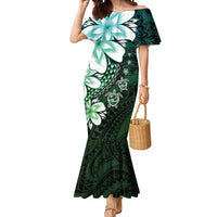 Polynesia Romantic Valentine Mermaid Dress Sea Turtle Couple With Aqua Gradient Plumeria LT05 Women Aqua - Polynesian Pride