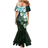 Polynesia Romantic Valentine Mermaid Dress Sea Turtle Couple With Aqua Gradient Plumeria LT05 - Polynesian Pride