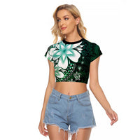 Polynesia Romantic Valentine Raglan Cropped T Shirt Sea Turtle Couple With Aqua Gradient Plumeria LT05 Female Aqua - Polynesian Pride