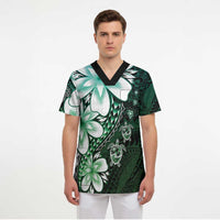 Polynesia Romantic Valentine Scrub Top Sea Turtle Couple With Aqua Gradient Plumeria LT05 - Polynesian Pride