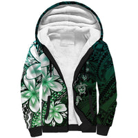 Polynesia Romantic Valentine Sherpa Hoodie Sea Turtle Couple With Aqua Gradient Plumeria LT05 Unisex Aqua - Polynesian Pride