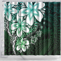 Polynesia Romantic Valentine Shower Curtain Sea Turtle Couple With Aqua Gradient Plumeria LT05 - Polynesian Pride