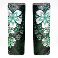 Polynesia Romantic Valentine Skinny Tumbler Sea Turtle Couple With Aqua Gradient Plumeria LT05 Aqua - Polynesian Pride
