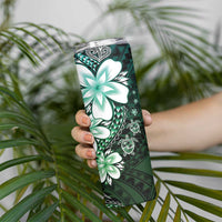 Polynesia Romantic Valentine Skinny Tumbler Sea Turtle Couple With Aqua Gradient Plumeria LT05 - Polynesian Pride