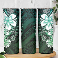 Polynesia Romantic Valentine Skinny Tumbler Sea Turtle Couple With Aqua Gradient Plumeria LT05 - Polynesian Pride