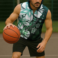 Polynesia Romantic Valentine Sleeveless Zip Hoodie Sea Turtle Couple With Aqua Gradient Plumeria LT05 - Polynesian Pride