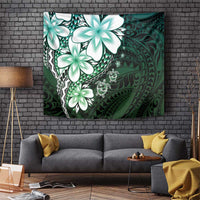 Polynesia Romantic Valentine Tapestry Sea Turtle Couple With Aqua Gradient Plumeria LT05 Aqua - Polynesian Pride