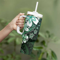 Polynesia Romantic Valentine Tumbler With Handle Sea Turtle Couple With Aqua Gradient Plumeria LT05 - Polynesian Pride