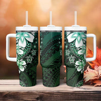 Polynesia Romantic Valentine Tumbler With Handle Sea Turtle Couple With Aqua Gradient Plumeria LT05 - Polynesian Pride