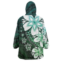Polynesia Romantic Valentine Wearable Blanket Hoodie Sea Turtle Couple With Aqua Gradient Plumeria LT05 - Polynesian Pride