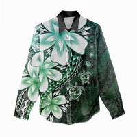 Polynesia Romantic Valentine Women Casual Shirt Sea Turtle Couple With Aqua Gradient Plumeria LT05 - Polynesian Pride