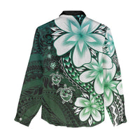 Polynesia Romantic Valentine Women Casual Shirt Sea Turtle Couple With Aqua Gradient Plumeria LT05 - Polynesian Pride