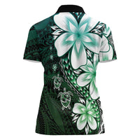 Polynesia Romantic Valentine Women Polo Shirt Sea Turtle Couple With Aqua Gradient Plumeria