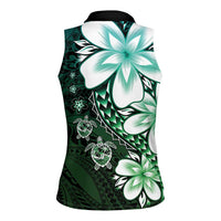 Polynesia Romantic Valentine Women Sleeveless Polo Shirt Sea Turtle Couple With Aqua Gradient Plumeria LT05 - Polynesian Pride