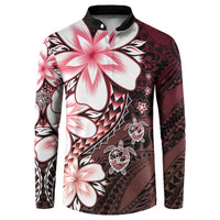Polynesia Romantic Valentine Button Sweatshirt Sea Turtle Couple With Red Gradient Plumeria LT05 Red - Polynesian Pride