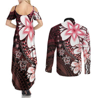 Polynesia Romantic Valentine Couples Matching Summer Maxi Dress and Long Sleeve Button Shirt Sea Turtle Couple With Red Gradient Plumeria LT05 - Polynesian Pride