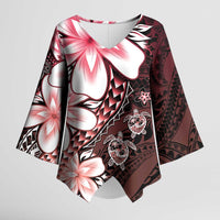 Polynesia Romantic Valentine Kimono Sleeve Blouse Sea Turtle Couple With Red Gradient Plumeria LT05 Female Red - Polynesian Pride