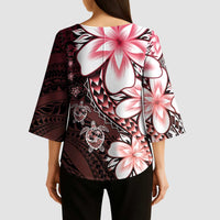 Polynesia Romantic Valentine Kimono Sleeve Blouse Sea Turtle Couple With Red Gradient Plumeria LT05 - Polynesian Pride