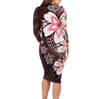 Polynesia Romantic Valentine Long Sleeve Bodycon Dress Sea Turtle Couple With Red Gradient Plumeria LT05 - Polynesian Pride
