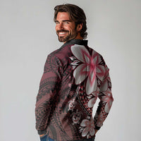 Polynesia Romantic Valentine Long Sleeve Polo Shirt Sea Turtle Couple With Red Gradient Plumeria LT05 - Polynesian Pride