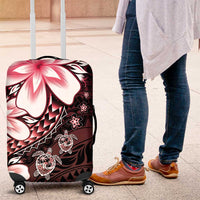 Polynesia Romantic Valentine Luggage Cover Sea Turtle Couple With Red Gradient Plumeria LT05 Red - Polynesian Pride