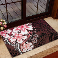 Polynesia Romantic Valentine Rubber Doormat Sea Turtle Couple With Red Gradient Plumeria LT05 - Polynesian Pride