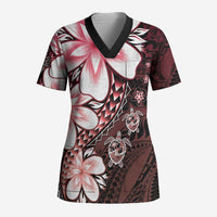 Polynesia Romantic Valentine Scrub Top Sea Turtle Couple With Red Gradient Plumeria LT05 Adult Red - Polynesian Pride