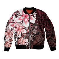 Polynesia Romantic Valentine Sleeve Zip Bomber Jacket Sea Turtle Couple With Red Gradient Plumeria LT05 Unisex Red - Polynesian Pride