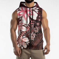 Polynesia Romantic Valentine Sleeveless Zip Hoodie Sea Turtle Couple With Red Gradient Plumeria LT05 - Polynesian Pride