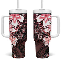 Polynesia Romantic Valentine Tumbler With Handle Sea Turtle Couple With Red Gradient Plumeria LT05 One Size: 40 oz Red - Polynesian Pride