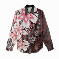 Polynesia Romantic Valentine Women Casual Shirt Sea Turtle Couple With Red Gradient Plumeria LT05 - Polynesian Pride