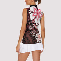Polynesia Romantic Valentine Women Sleeveless Polo Shirt Sea Turtle Couple With Red Gradient Plumeria LT05 - Polynesian Pride