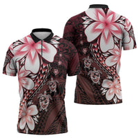 Polynesia Romantic Valentine Zipper Polo Shirt Sea Turtle Couple With Red Gradient Plumeria LT05 - Polynesian Pride