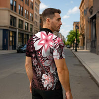 Polynesia Romantic Valentine Zipper Polo Shirt Sea Turtle Couple With Red Gradient Plumeria LT05 - Polynesian Pride