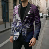 Polynesia Romantic Valentine Blazer Sea Turtle Couple With Purple Gradient Plumeria LT05 - Polynesian Pride