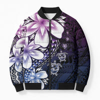 Polynesia Romantic Valentine Bomber Puffer Jacket Sea Turtle Couple With Purple Gradient Plumeria LT05 Unisex Purple - Polynesian Pride