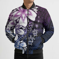 Polynesia Romantic Valentine Bomber Puffer Jacket Sea Turtle Couple With Purple Gradient Plumeria LT05 - Polynesian Pride