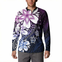 Polynesia Romantic Valentine Button Sweatshirt Sea Turtle Couple With Purple Gradient Plumeria LT05 - Polynesian Pride