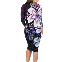 Polynesia Romantic Valentine Family Matching Long Sleeve Bodycon Dress and Hawaiian Shirt Sea Turtle Couple With Purple Gradient Plumeria