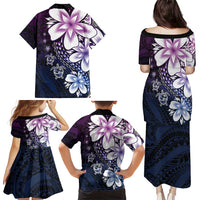 Polynesia Romantic Valentine Family Matching Puletasi and Hawaiian Shirt Sea Turtle Couple With Purple Gradient Plumeria