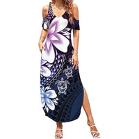 Polynesia Romantic Valentine Family Matching Summer Maxi Dress and Hawaiian Shirt Sea Turtle Couple With Purple Gradient Plumeria