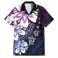 Polynesia Romantic Valentine Family Matching Tank Maxi Dress and Hawaiian Shirt Sea Turtle Couple With Purple Gradient Plumeria