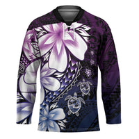 Polynesia Romantic Valentine Hockey Jersey Sea Turtle Couple With Purple Gradient Plumeria LT05 Unisex Purple - Polynesian Pride