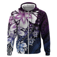 Polynesia Romantic Valentine Hoodie Sea Turtle Couple With Purple Gradient Plumeria LT05 Zip Hoodie Purple - Polynesian Pride