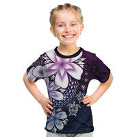 Polynesia Romantic Valentine Kid T Shirt Sea Turtle Couple With Purple Gradient Plumeria LT05 Purple - Polynesian Pride