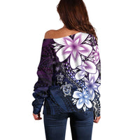 Polynesia Romantic Valentine Off Shoulder Sweater Sea Turtle Couple With Purple Gradient Plumeria LT05 - Polynesian Pride