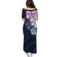 Polynesia Romantic Valentine Puletasi Sea Turtle Couple With Purple Gradient Plumeria LT05 - Polynesian Pride
