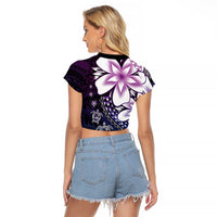 Polynesia Romantic Valentine Raglan Cropped T Shirt Sea Turtle Couple With Purple Gradient Plumeria LT05 - Polynesian Pride