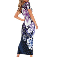 Polynesia Romantic Valentine Short Sleeve Bodycon Dress Sea Turtle Couple With Purple Gradient Plumeria LT05 - Polynesian Pride